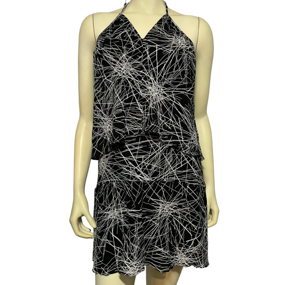 Diane von Furstenberg DVF Sz P XS Serana Halter Slip Dress Ruffle B&W Light Beam - Picture 1 of 14